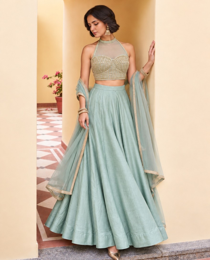 9029 - Exuberant Embroidered Silk Readymade Lehenga Choli